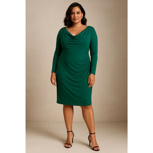 Lauren Ralph Lauren Green Cowl Neck Draped Jersey Sheath Dress Women’s 18 XL